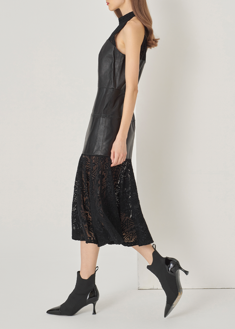 SALAZIA Black Leather Panel Dresses