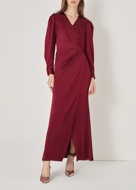 SALAZIA Burgundy Acetate Blend Maxi Dresses