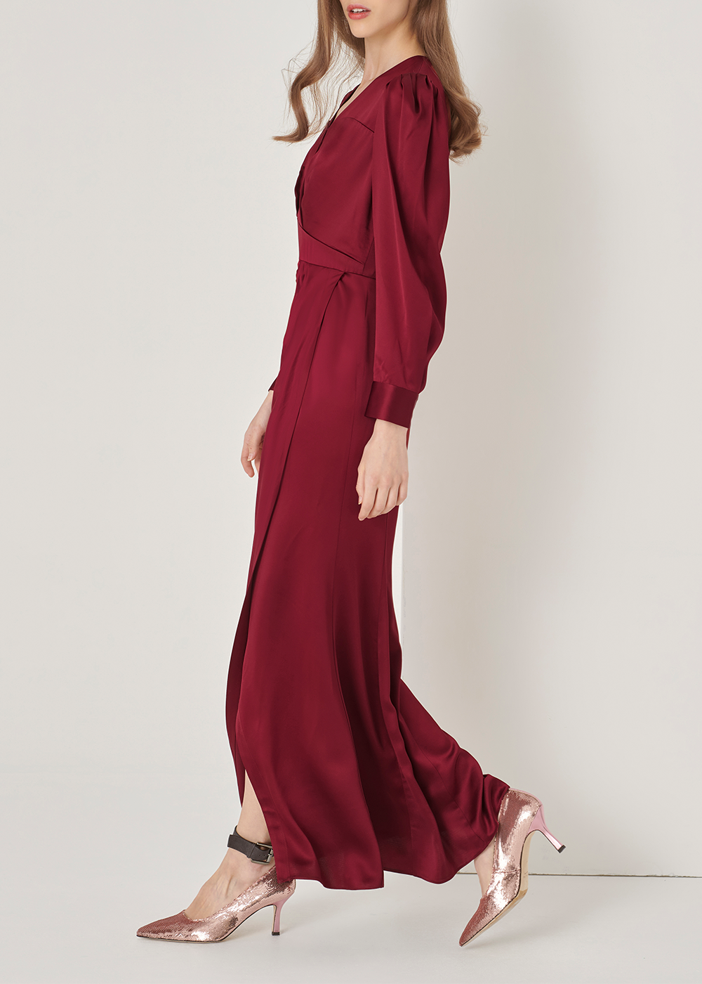 SALAZIA Burgundy Acetate Blend Maxi Dresses