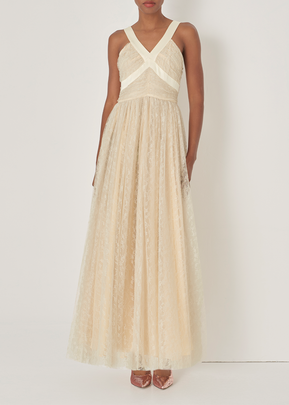 SALAZIA Champagne Lace and Acrylic Blend Dresses
