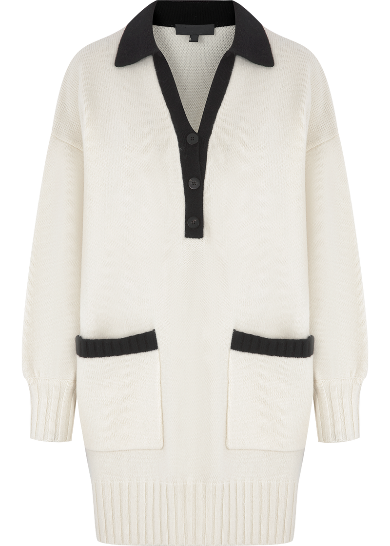 SALAZIA Beige-Black Color Block Knit Dresses