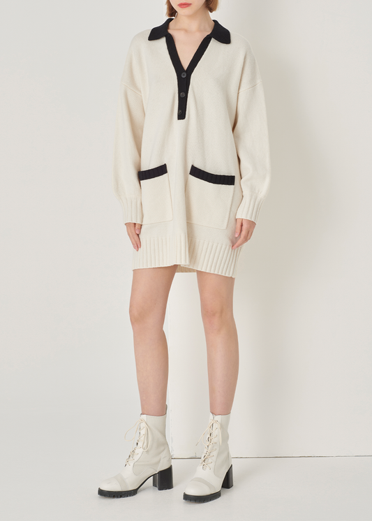 SALAZIA Beige-Black Color Block Knit Dresses