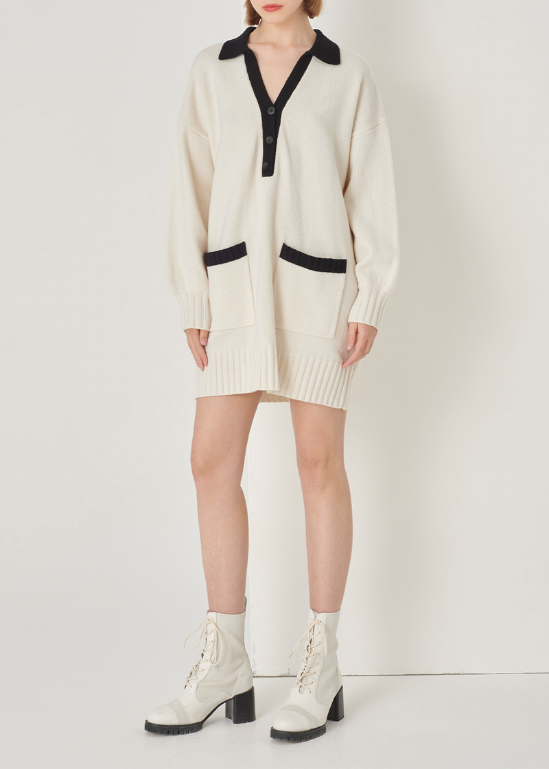 SALAZIA Beige-Black Color Block Knit Dresses