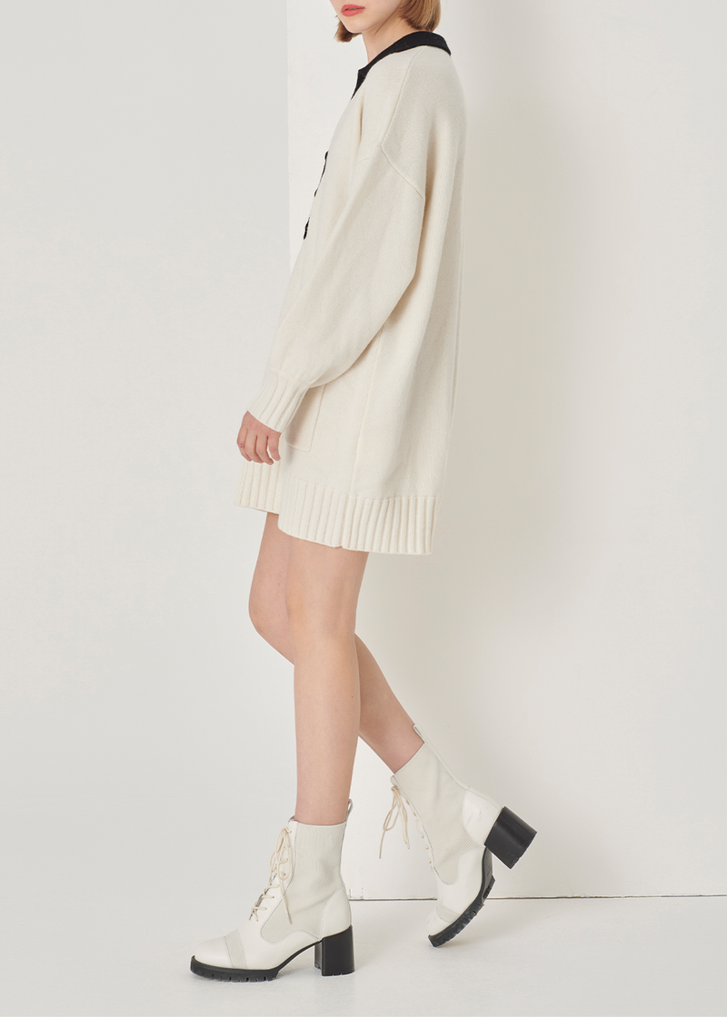 SALAZIA Beige-Black Color Block Knit Dresses