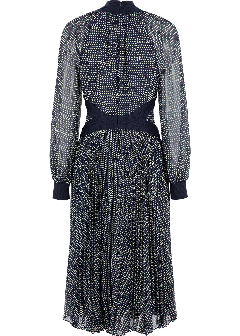 SALAZIA Blue-White Polka Dot Wool Blend Long-Sleeve Dresses