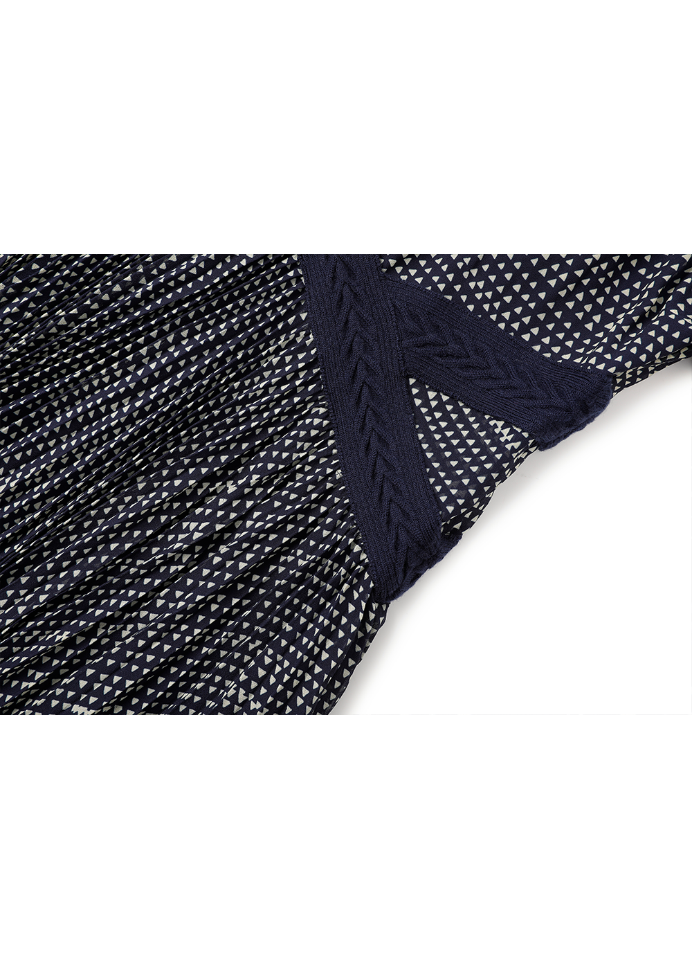 SALAZIA Blue-White Polka Dot Wool Blend Long-Sleeve Dresses