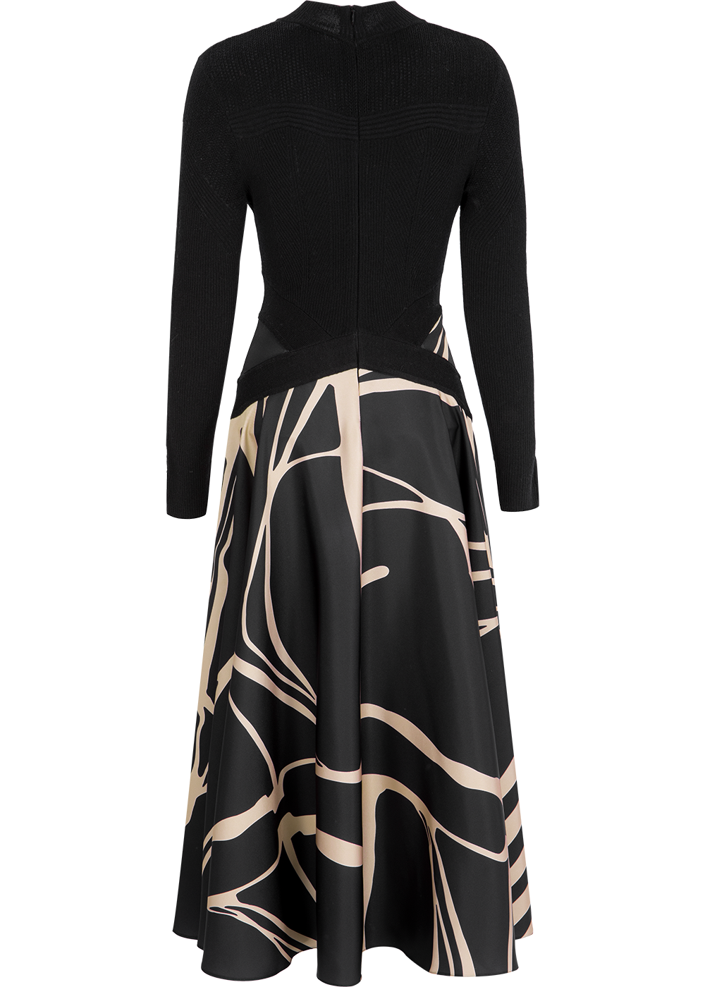 SALAZIA Black-Camel Line Art Wool Blend Dresses