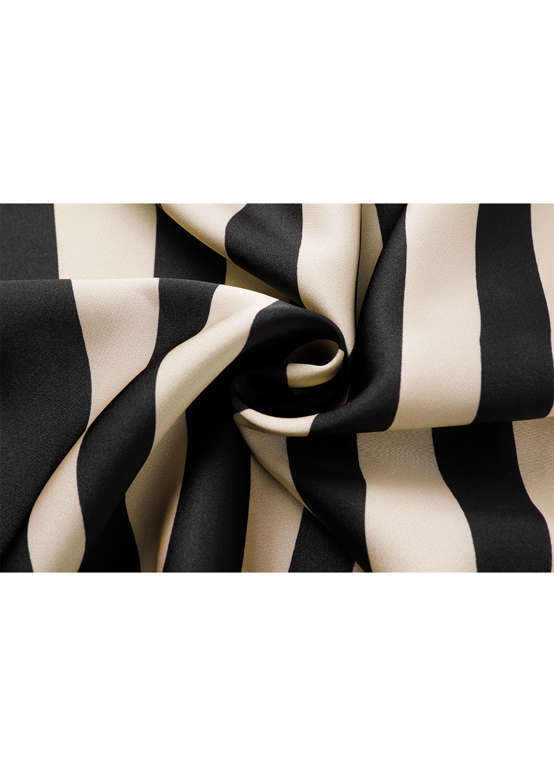 SALAZIA Black-Camel Line Art Wool Blend Dresses