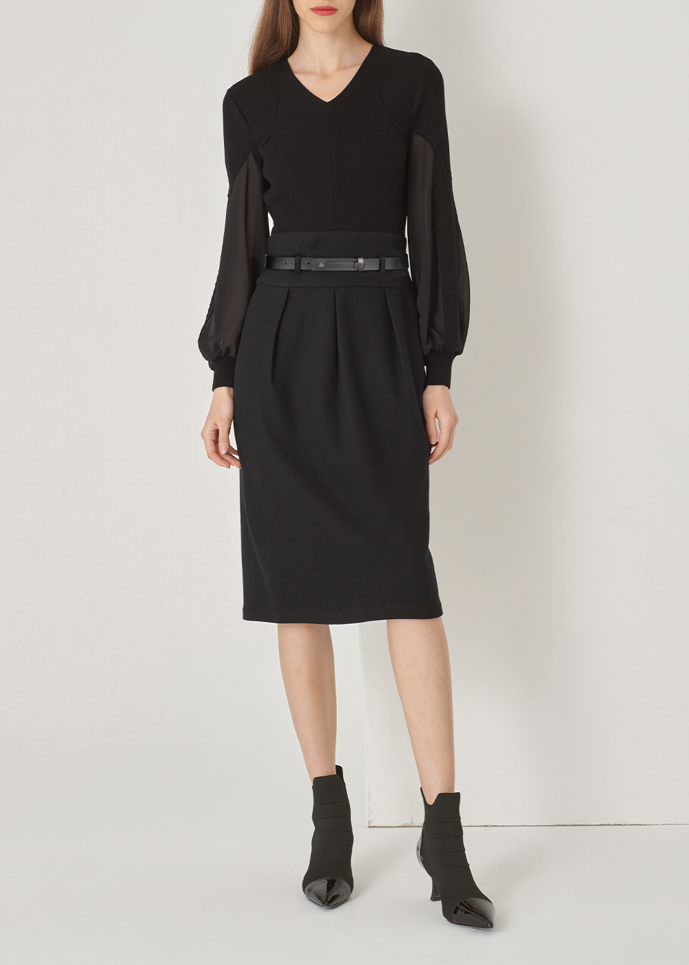 SALAZIA Black Mixed-Media Wool Dresses