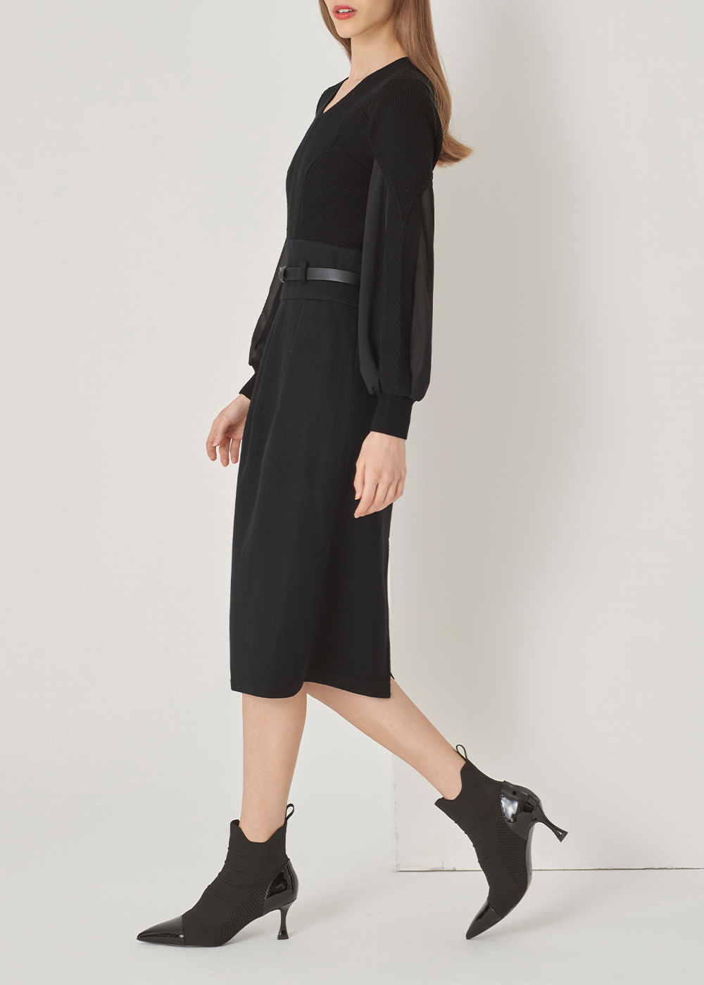 SALAZIA Black Mixed-Media Wool Dresses