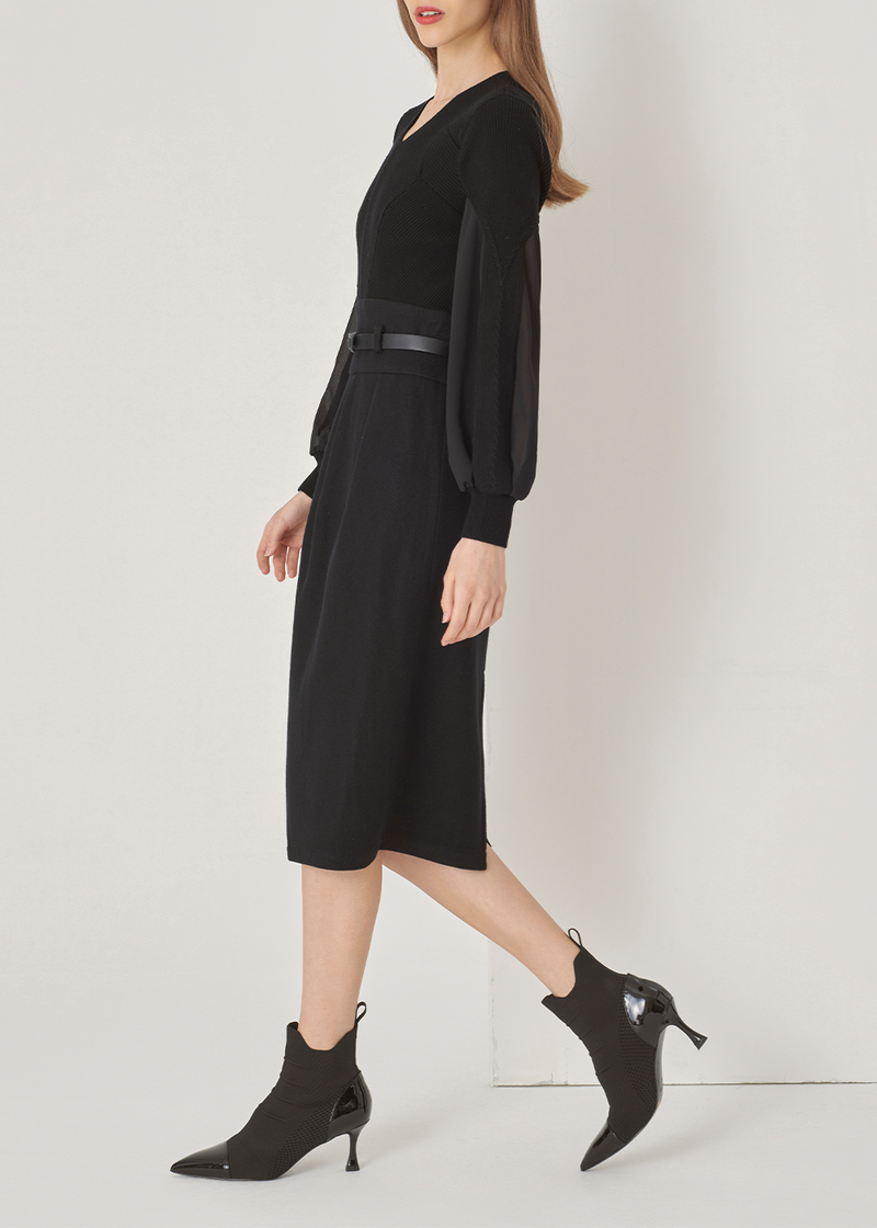 SALAZIA Black Mixed-Media Wool Dresses