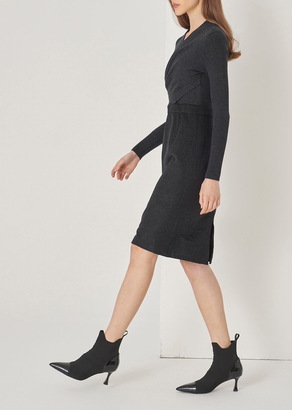 SALAZIA Grey-Black Wool Cashmere Blend Dresses