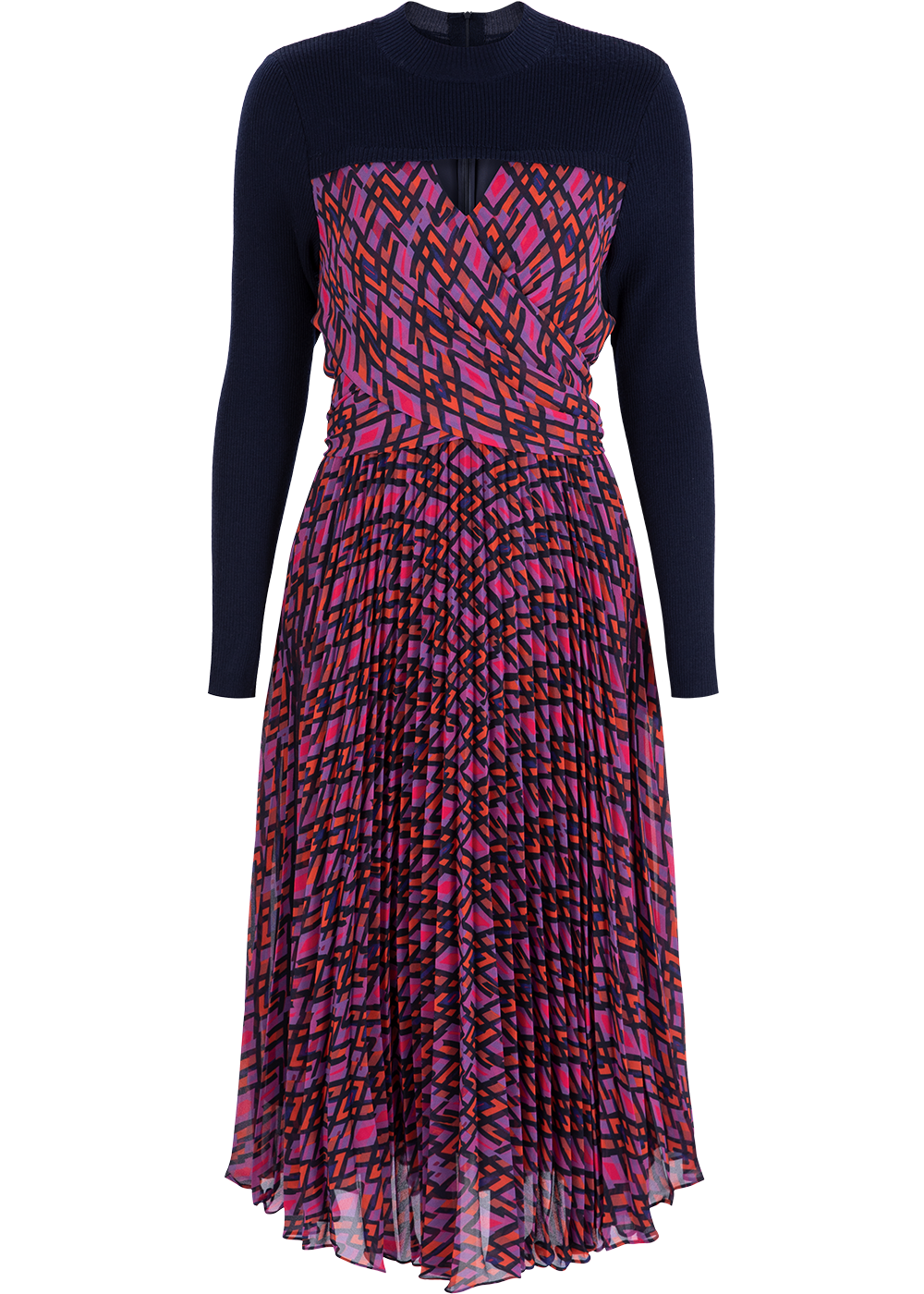 SALAZIA Purple-Red Plaid Wool Blend Dresses