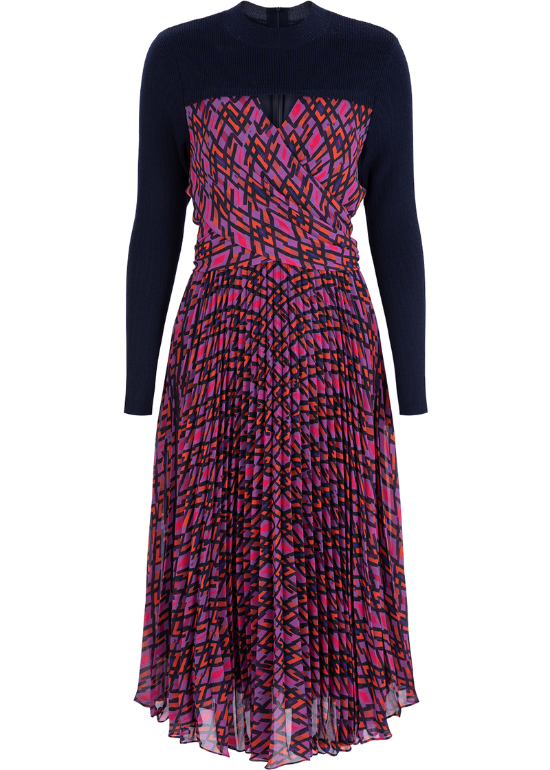 SALAZIA Purple-Red Plaid Wool Blend Dresses