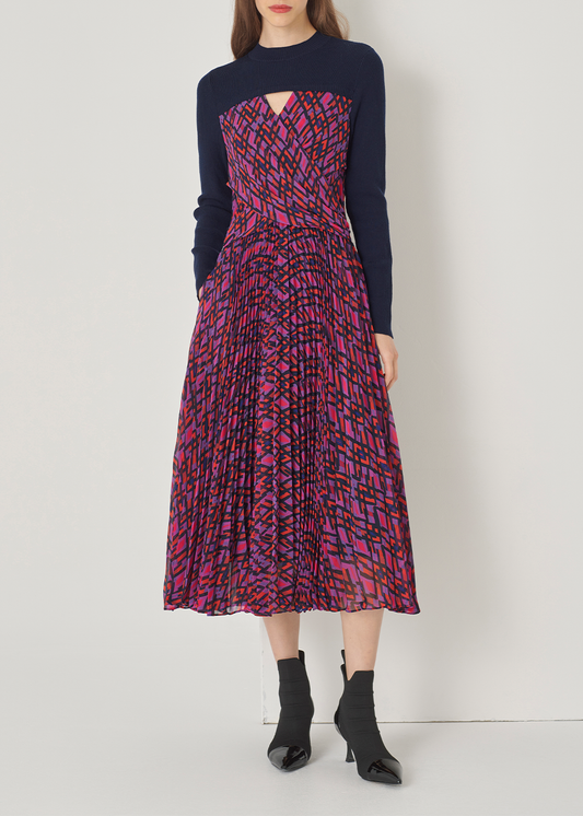 SALAZIA Purple-Red Plaid Wool Blend Dresses