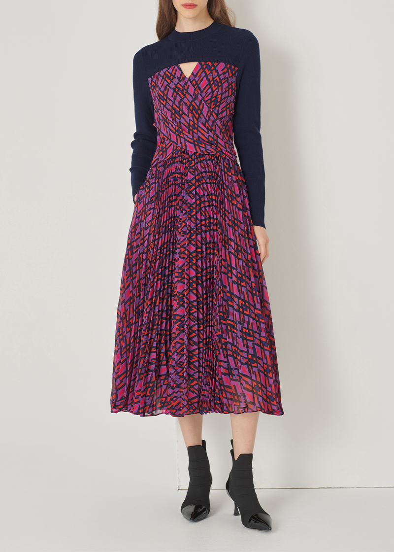 SALAZIA Purple-Red Plaid Wool Blend Dresses