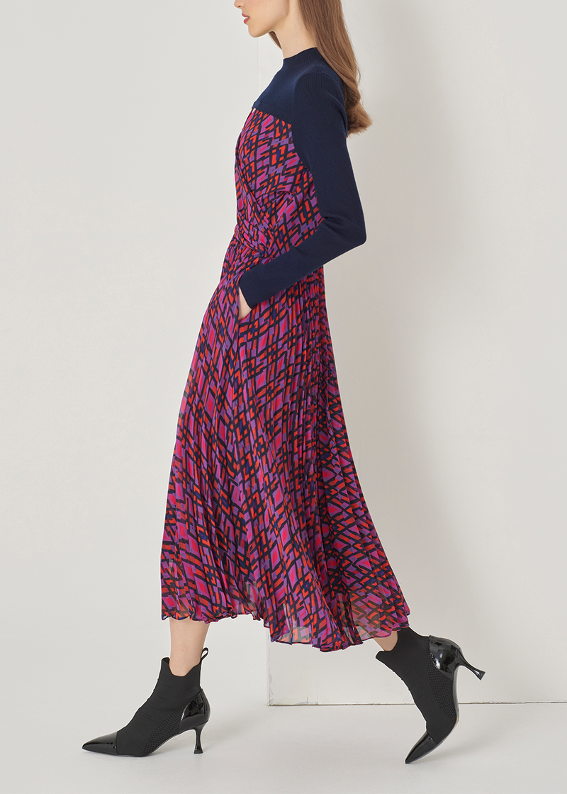 SALAZIA Purple-Red Plaid Wool Blend Dresses