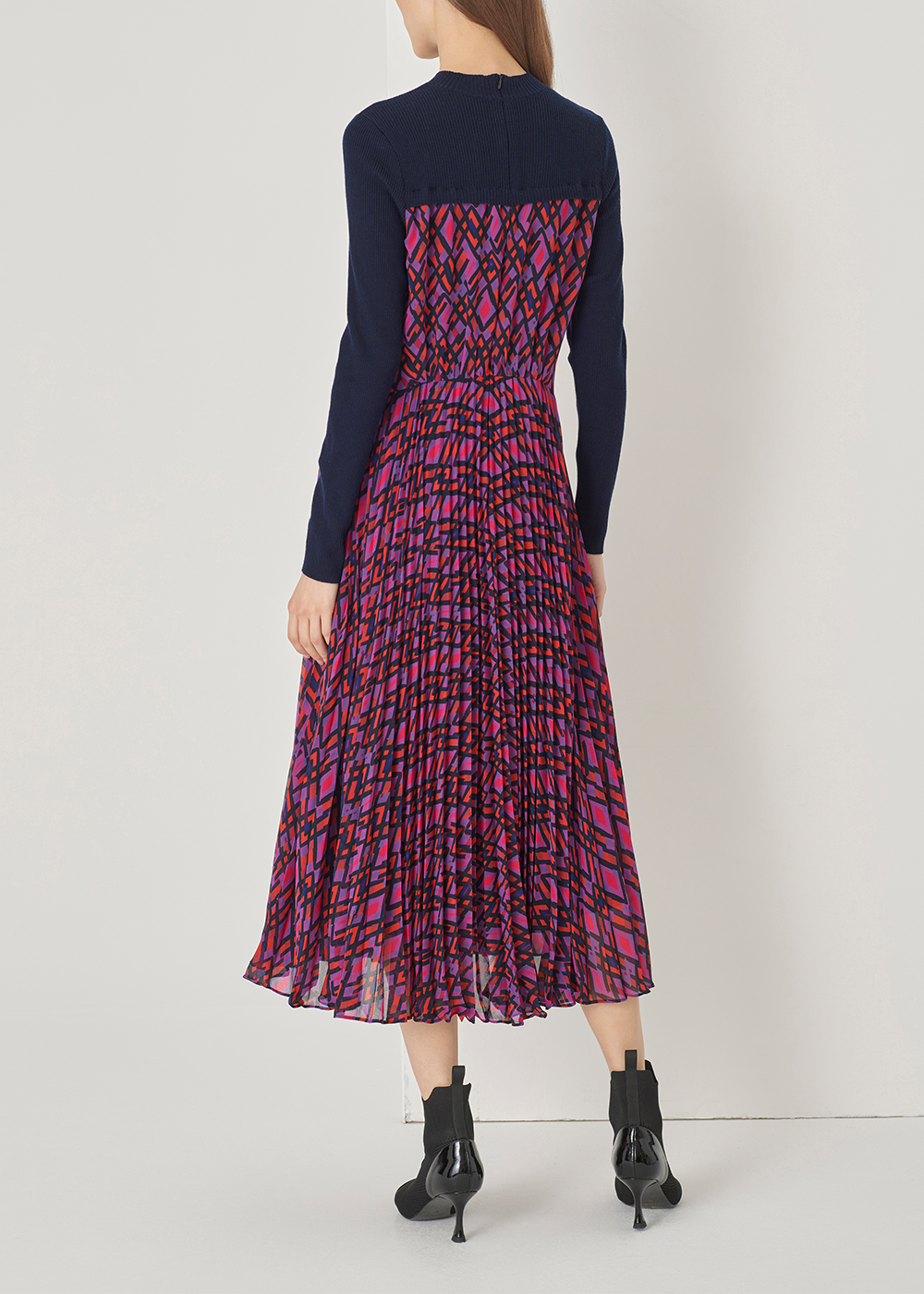 SALAZIA Purple-Red Plaid Wool Blend Dresses