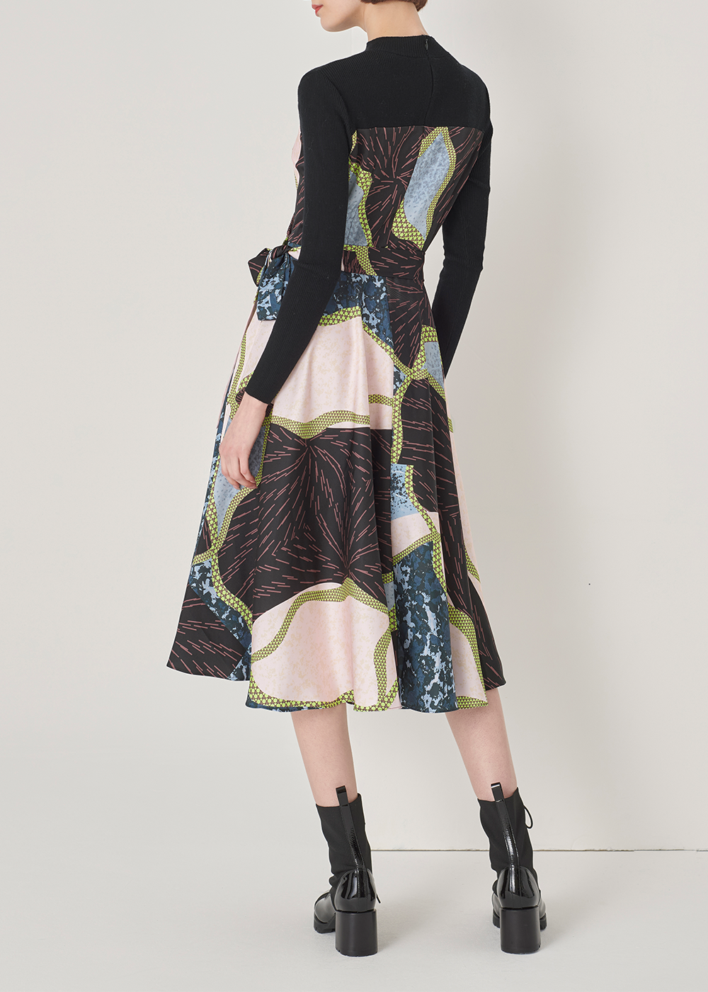 SALAZIA Black-Pink Patchwork Wool Blend Dresses