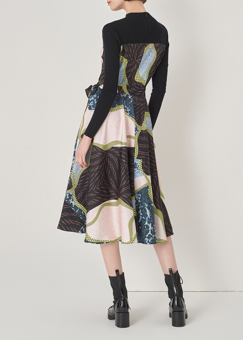 SALAZIA Black-Pink Patchwork Wool Blend Dresses