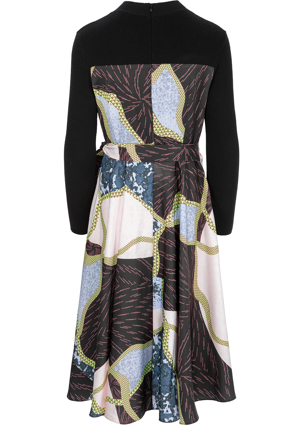 SALAZIA Black-Pink Patchwork Wool Blend Dresses