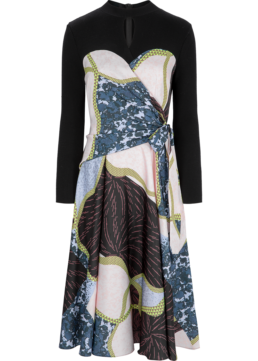 SALAZIA Black-Pink Patchwork Wool Blend Dresses