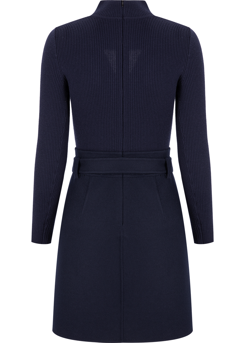 SALAZIA Deep Blue Wool-Silk Blend Long-Sleeve Dresses