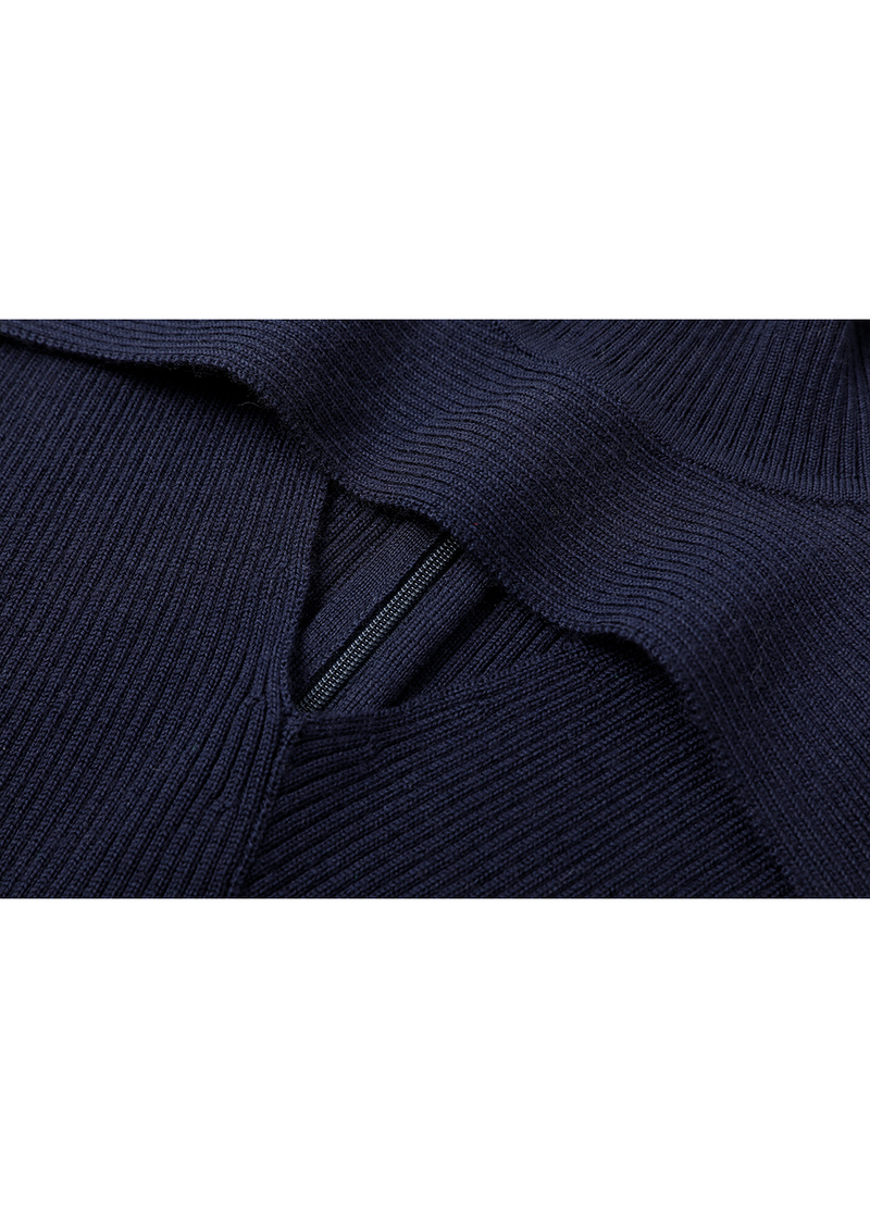 SALAZIA Deep Blue Wool-Silk Blend Long-Sleeve Dresses
