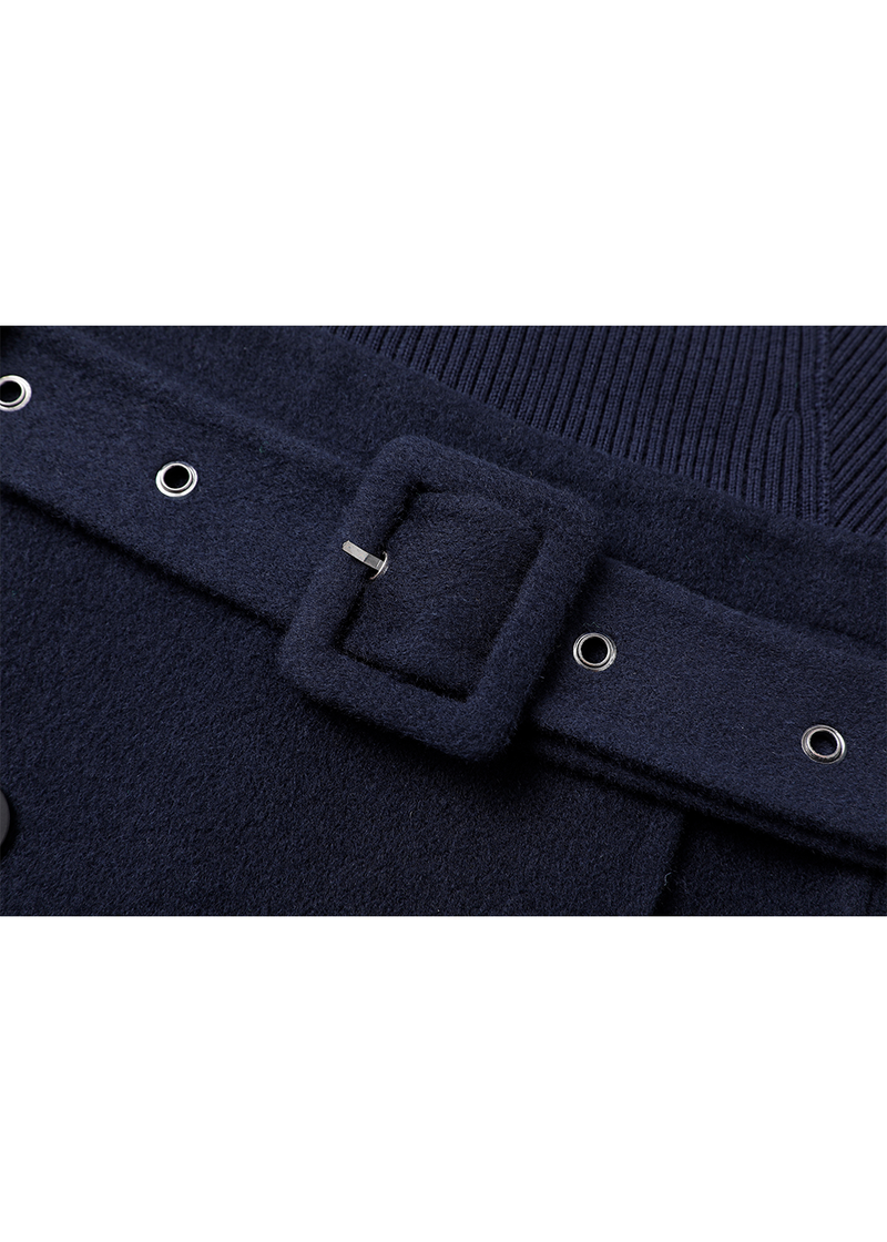 SALAZIA Deep Blue Wool-Silk Blend Long-Sleeve Dresses