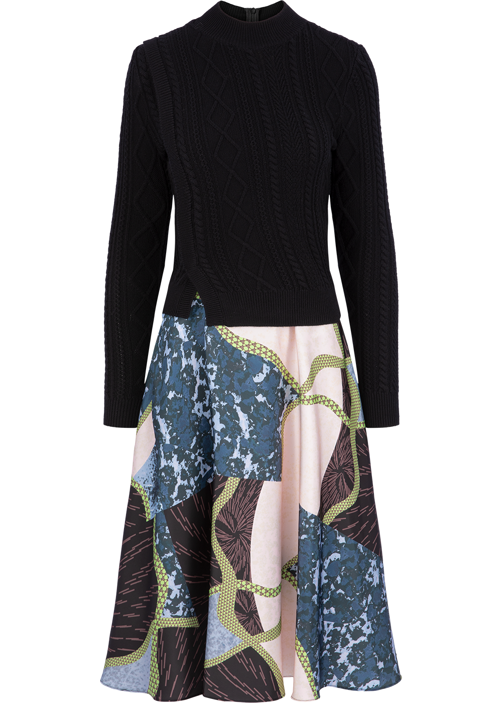 SALAZIA Black-Pink Collage Wool Blend Dresses