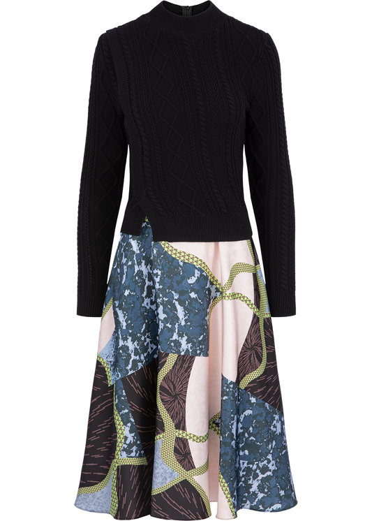 SALAZIA Black-Pink Collage Wool Blend Dresses