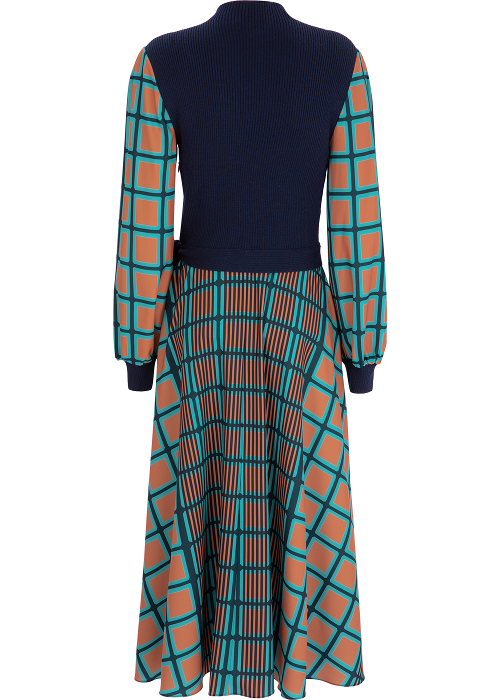SALAZIA Blue-Green Check Wool Blend Dresses
