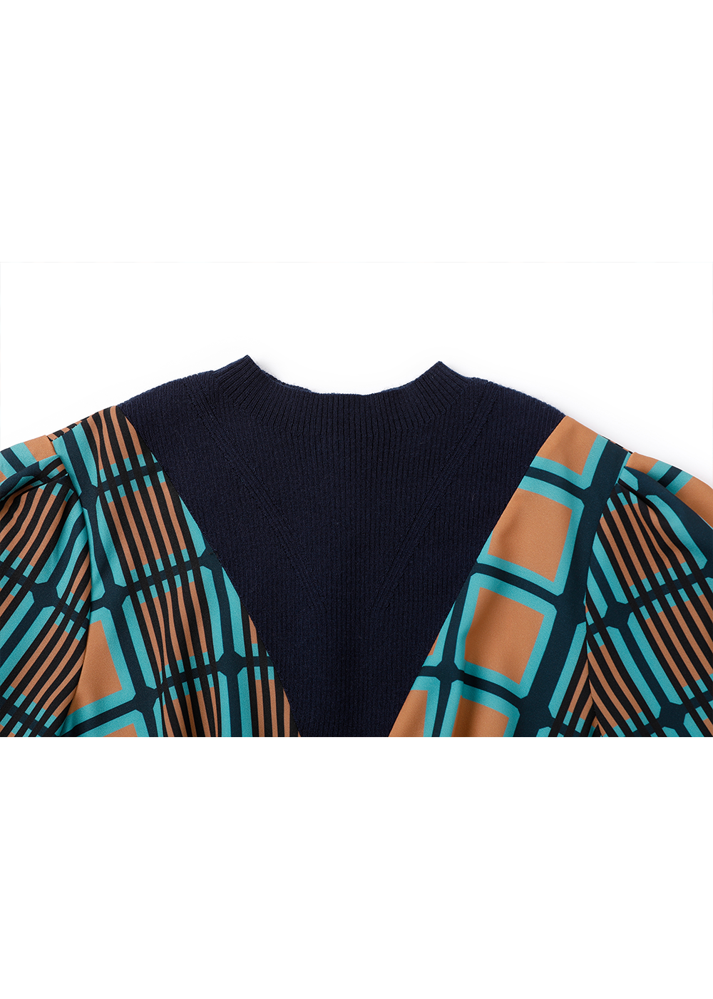 SALAZIA Blue-Green Check Stretch Wool Blend Dresses