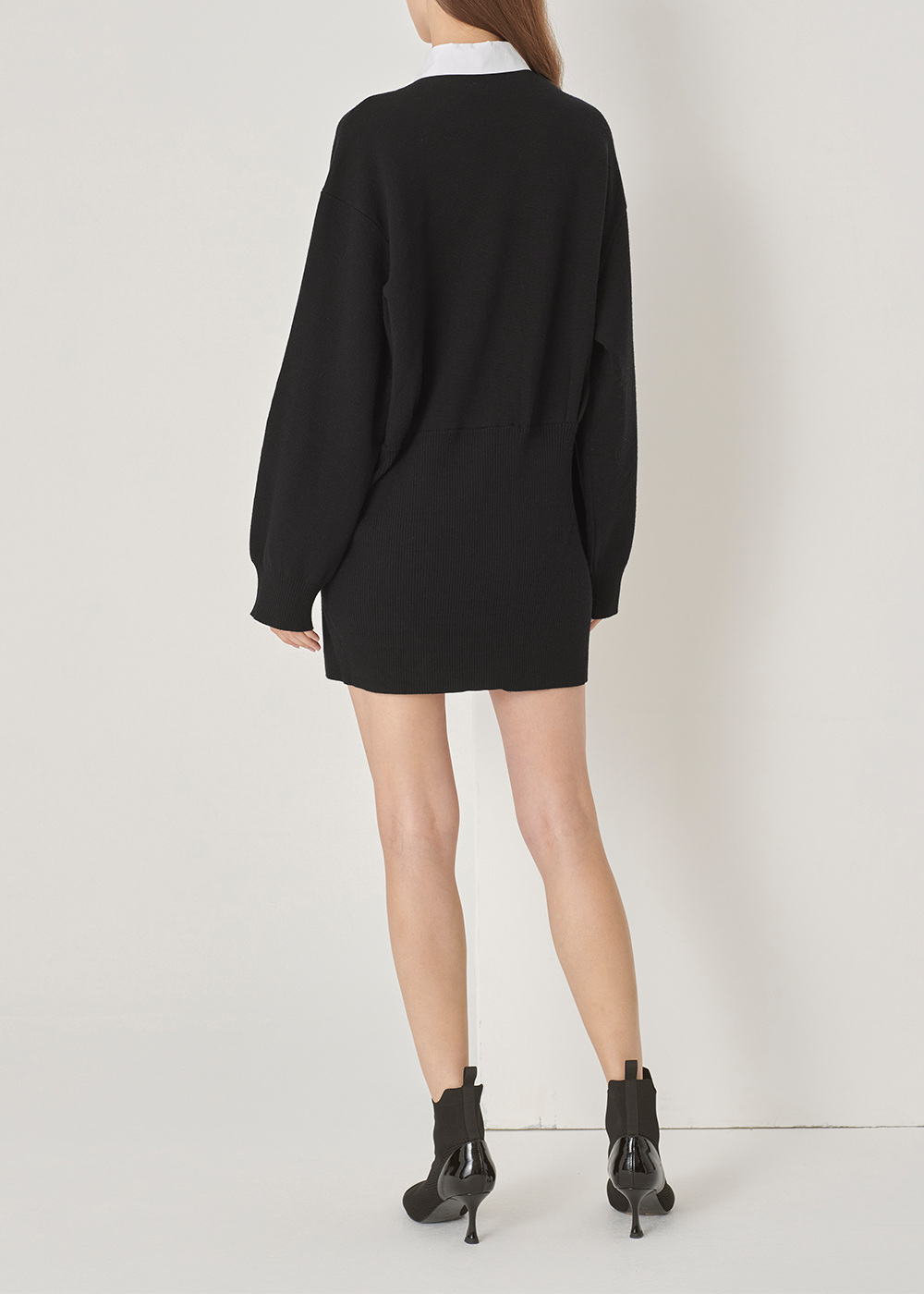 SALAZIA Black-White Colorblock Wool Blend Dresses