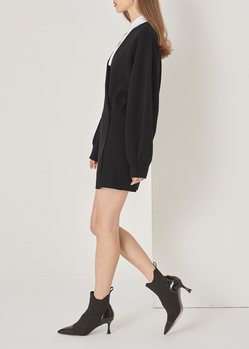 SALAZIA Black-White Colorblock Wool Blend Dresses