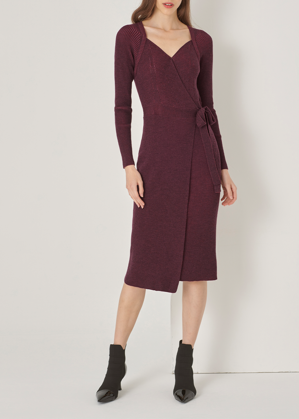 SALAZIA Burgundy Red Wool Knit Midi Dresses
