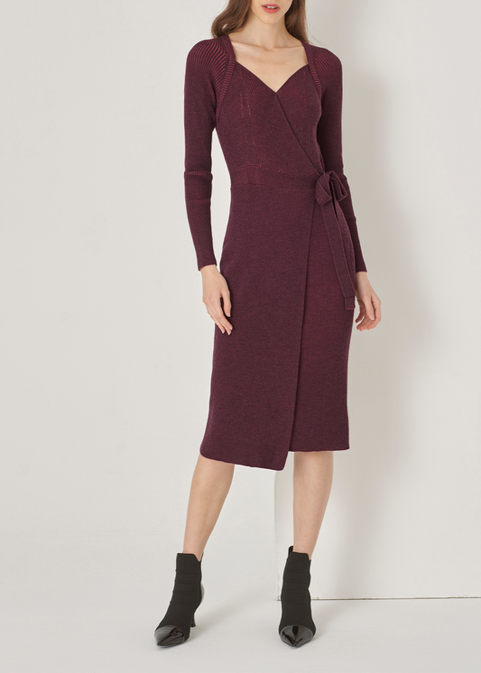 SALAZIA Burgundy Red Wool Knit Midi Dresses