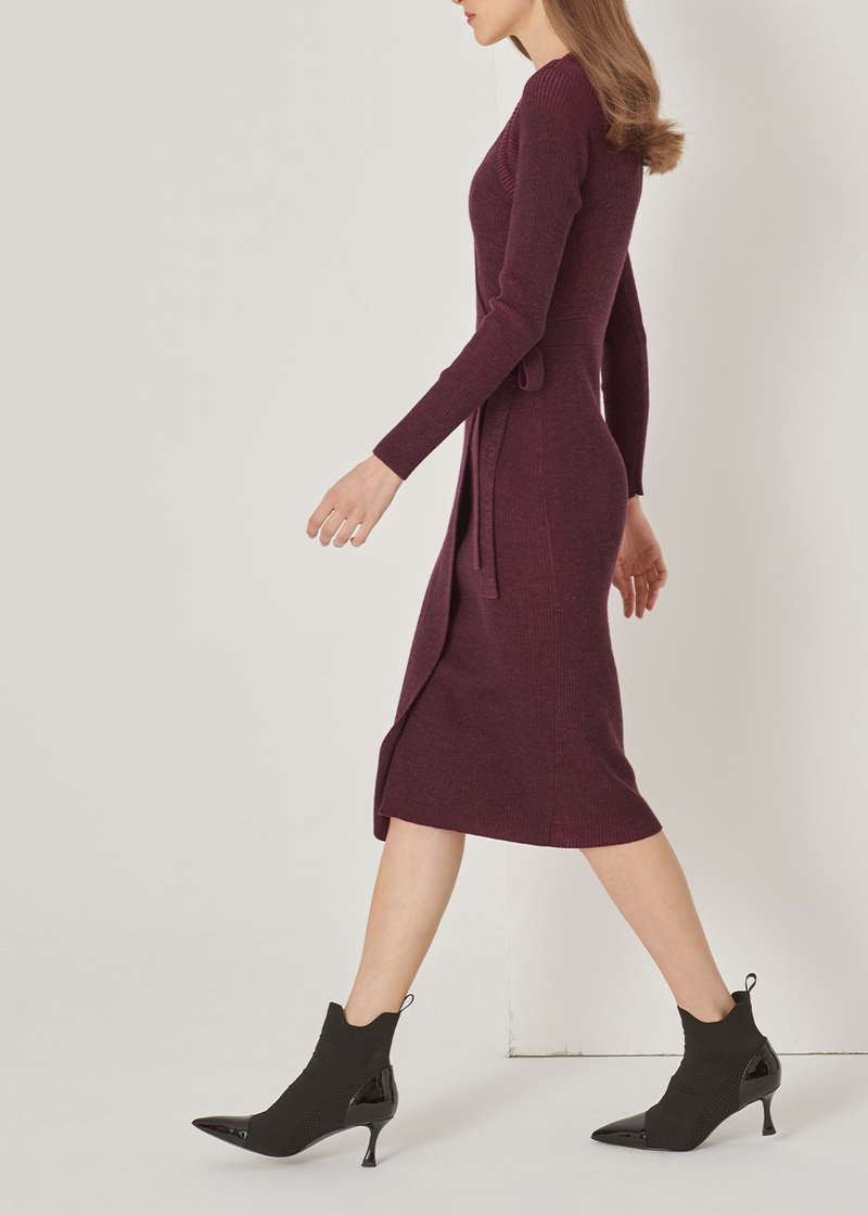 SALAZIA Burgundy Red Wool Knit Midi Dresses