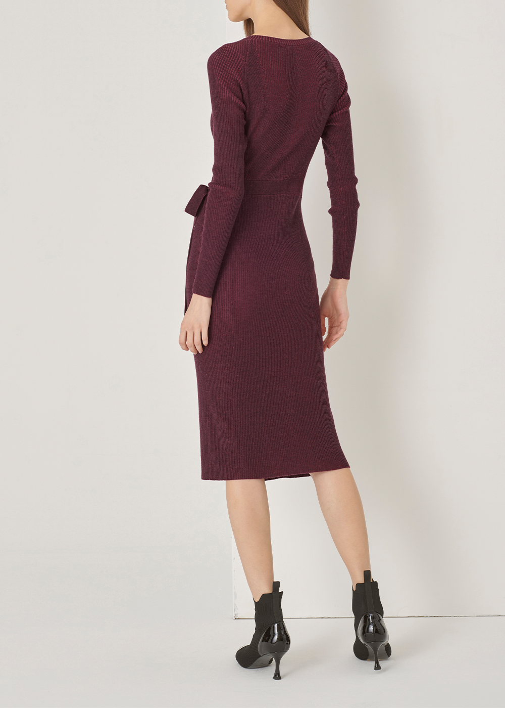 SALAZIA Burgundy Red Wool Knit Midi Dresses