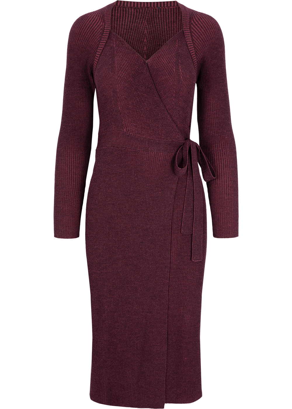 SALAZIA Burgundy Red Wool Knit Midi Dresses