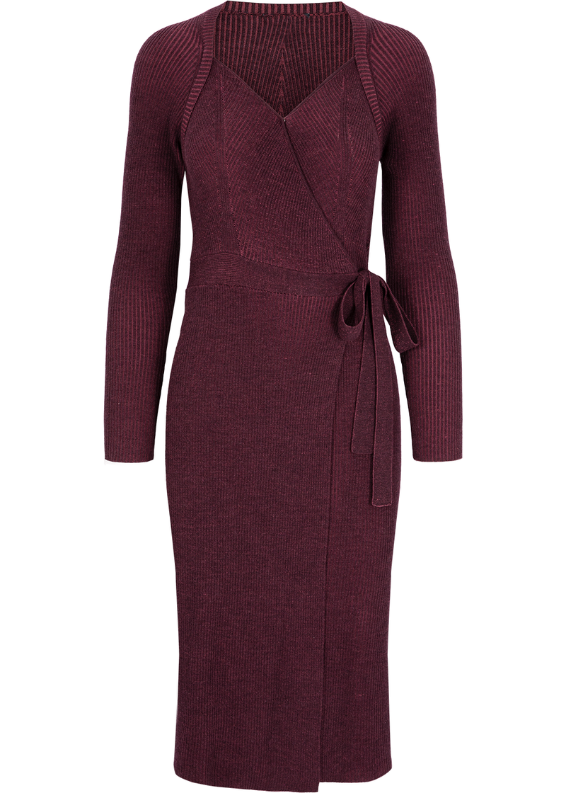 SALAZIA Burgundy Red Wool Knit Midi Dresses