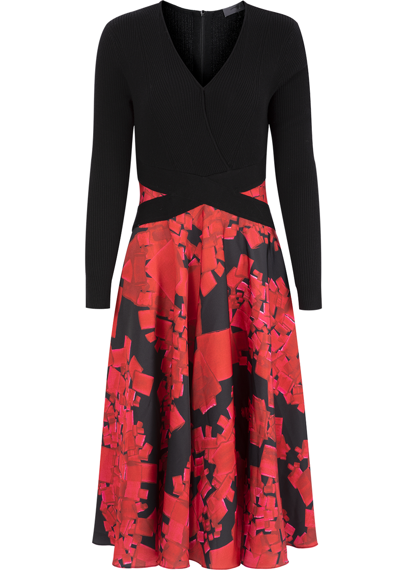 SALAZIA Red Block Print Dresses