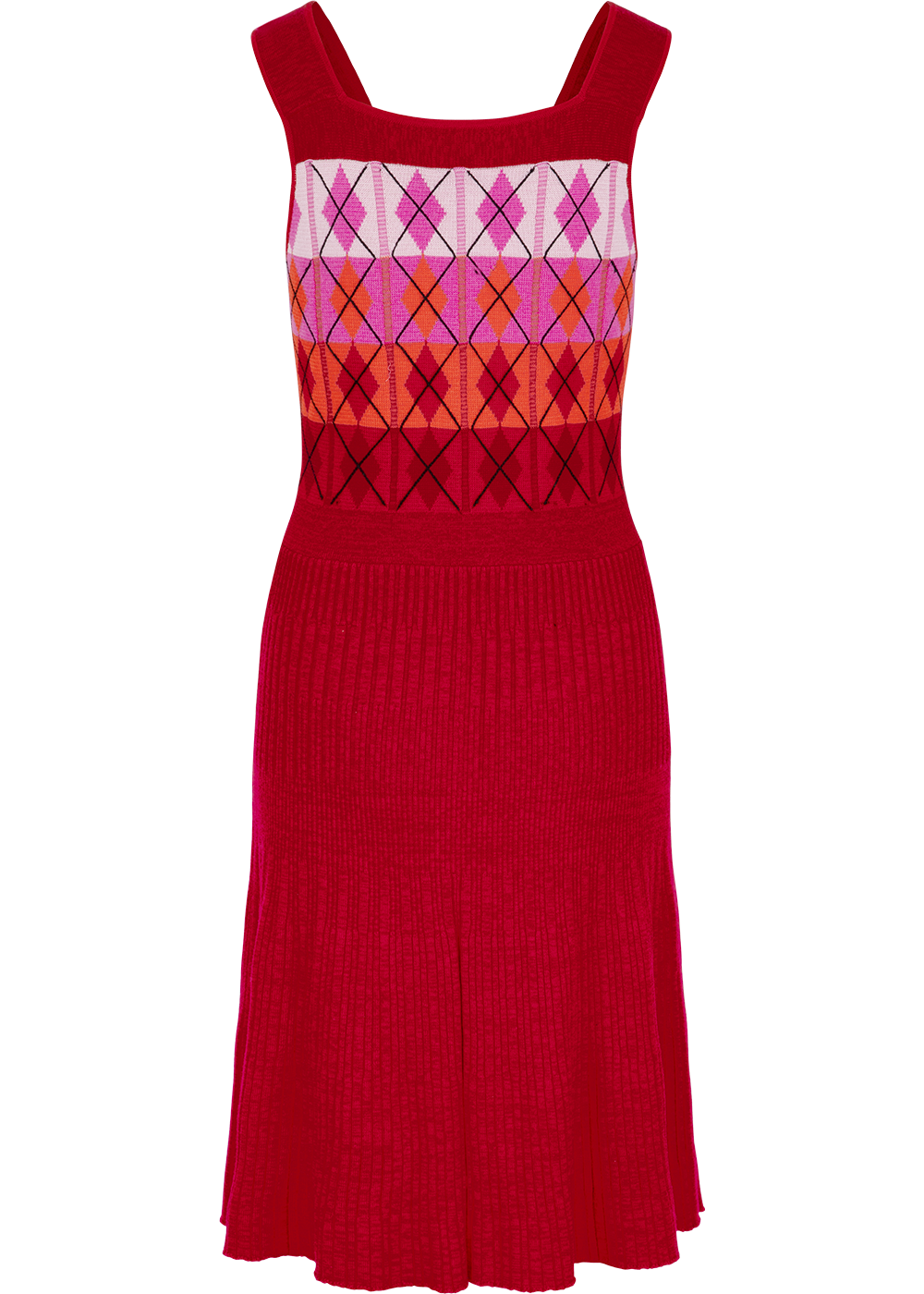 SALAZIA Red Berry Check Wool Blend Knit Dresses