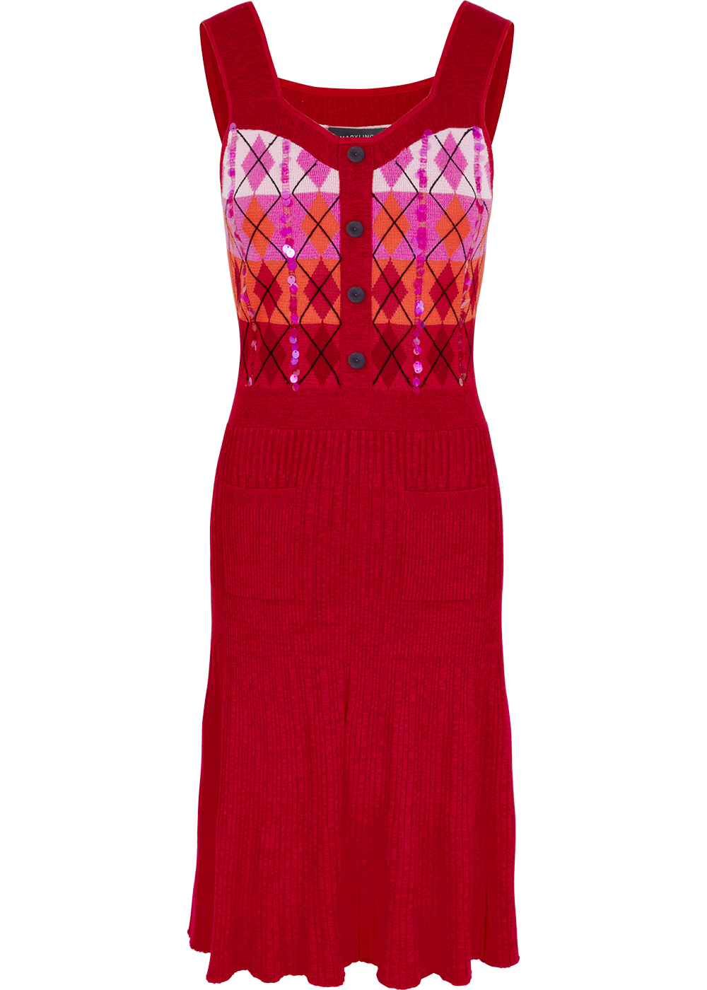 SALAZIA Red Berry Check Wool Blend Knit Dresses