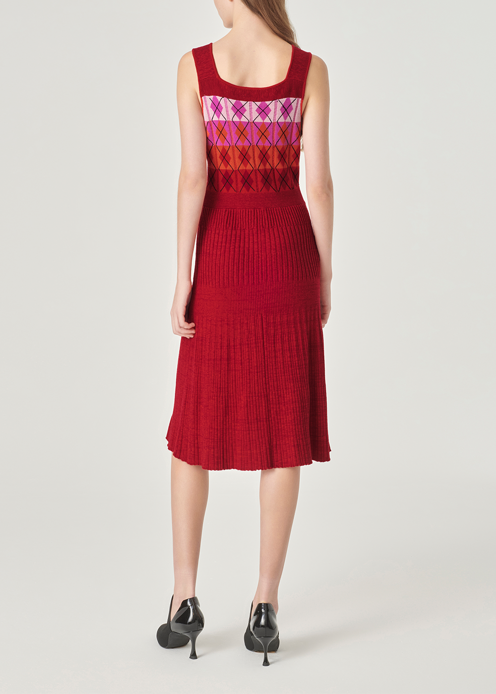 SALAZIA Red Berry Check Wool Blend Knit Dresses