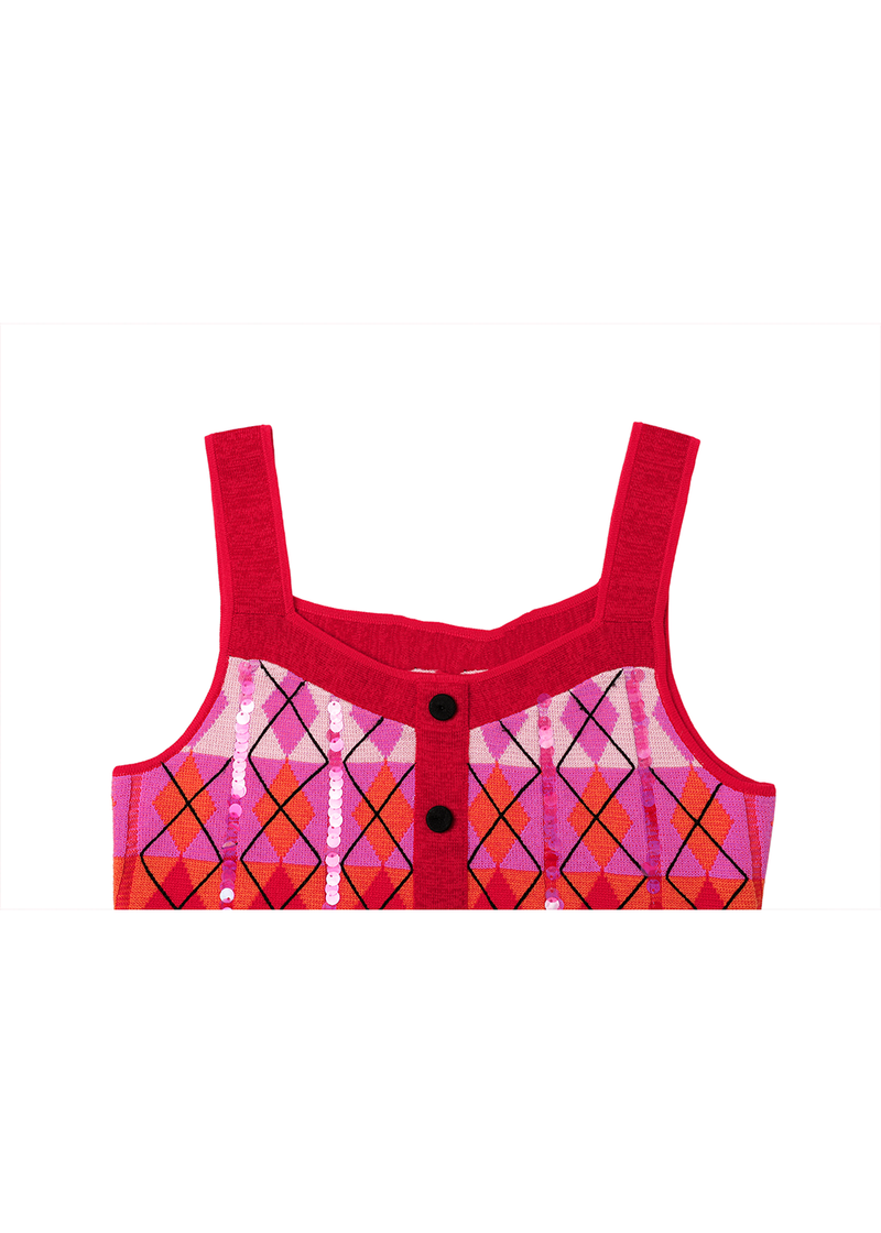 SALAZIA Red Berry Check Wool Blend Knit Dresses