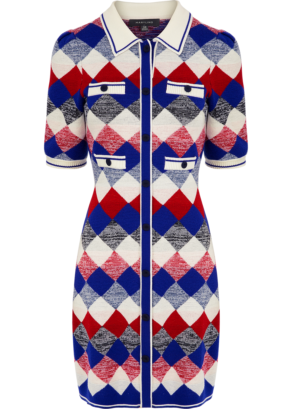 SALAZIA Red-White-Blue Diamond Wool Knit Dresses