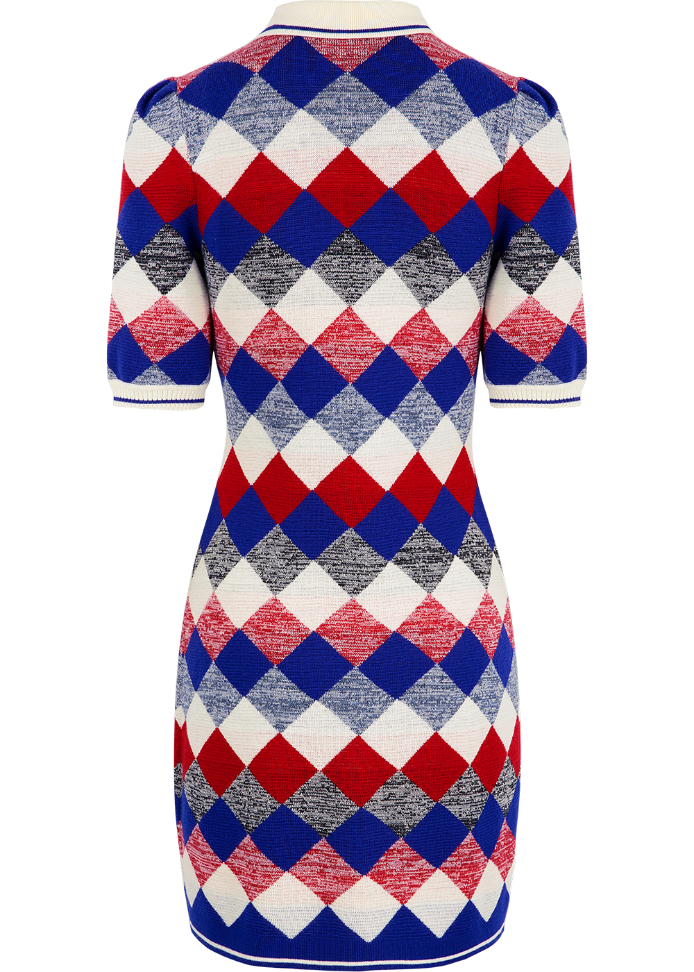 SALAZIA Red-White-Blue Diamond Wool Knit Dresses