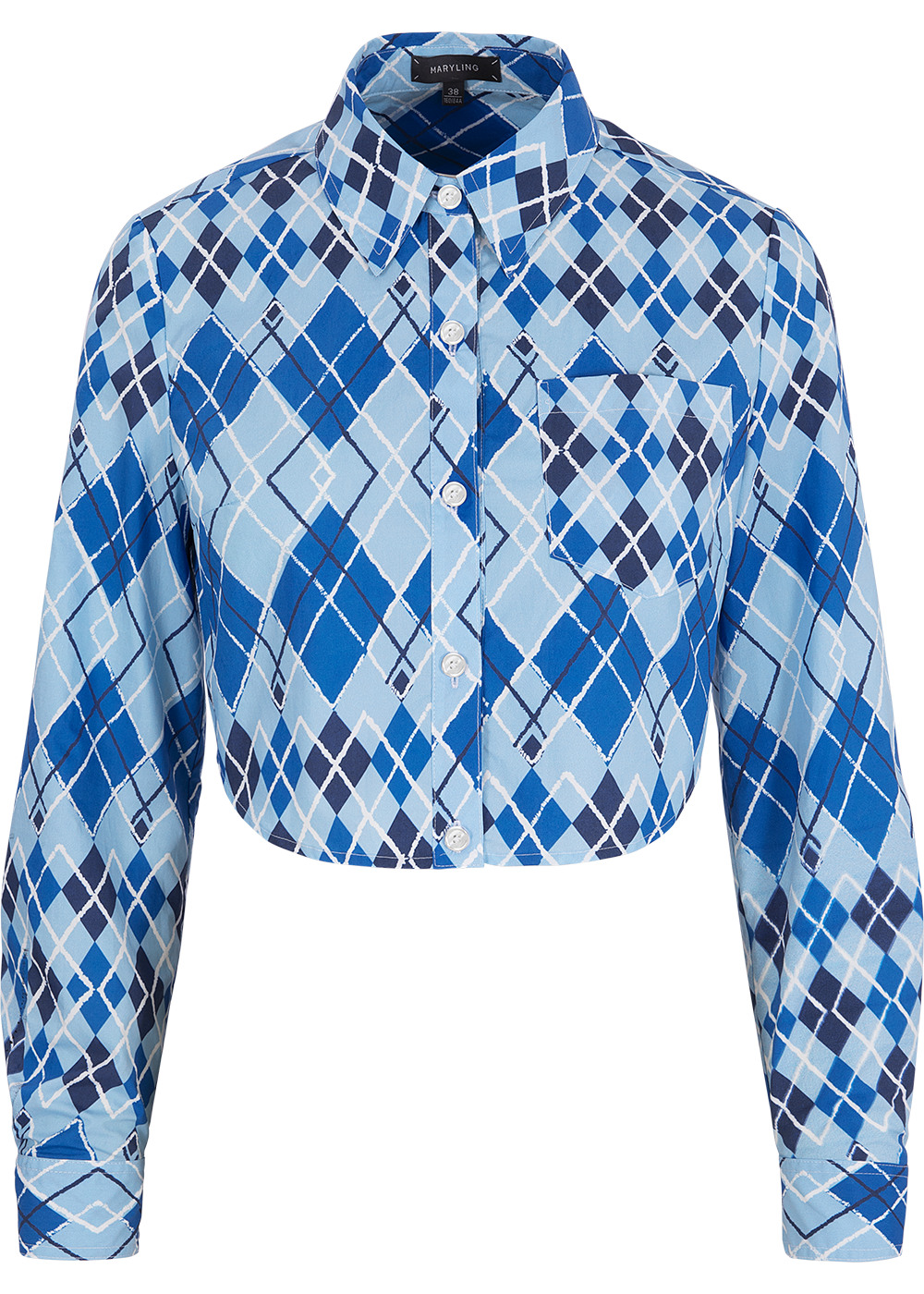 SALAZIA Blue-White Diamond Plaid Shirts