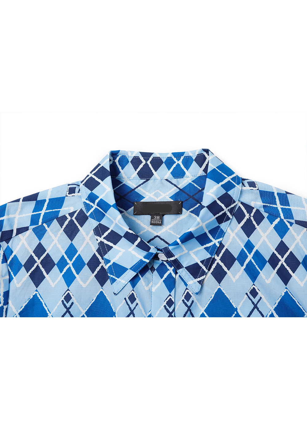 SALAZIA Blue-White Diamond Plaid Shirts